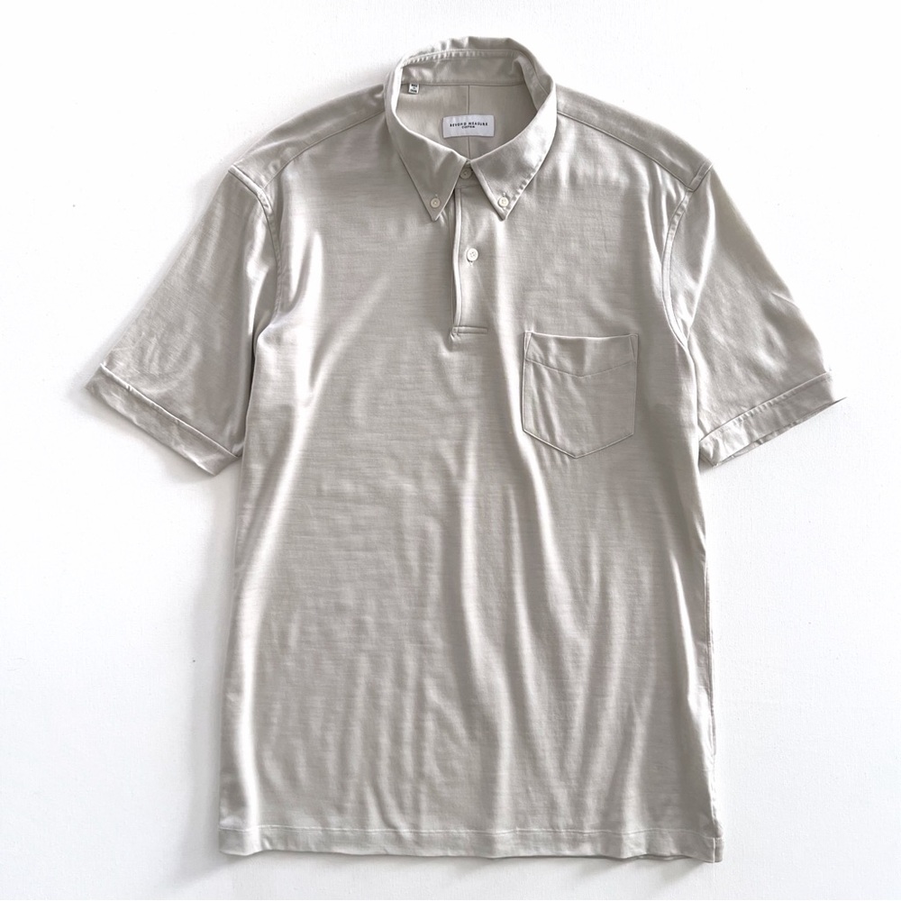 Beyond Measure Custom Extra Fine Merino Wool Knit Polo Shirt Bespoke Size L